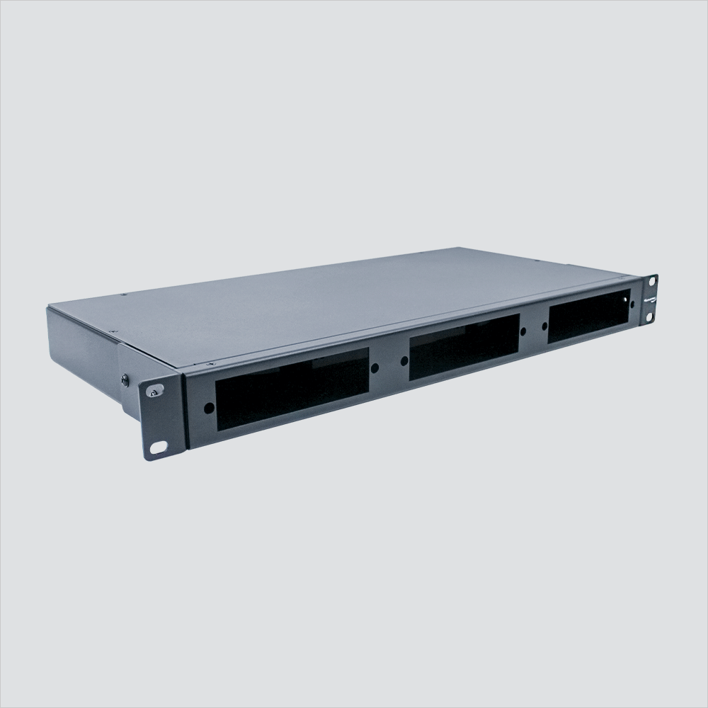 Wavenet 3-PANEL, FIBER OPTIC RACK MOUNT ENCLOSURE, 1U, 19"X8.50", W/TWO SPLICE TRAYS & CABLE SLACK SPOOLS FRM3M1U