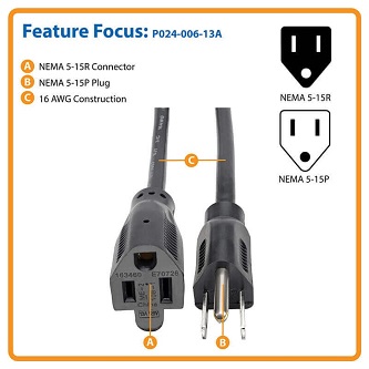 6ft Power Cord Extension Cable