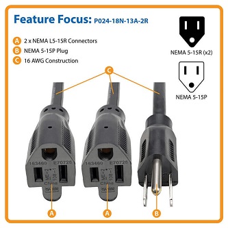 18 Inch Power Splitter Cord 16