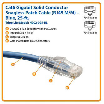 Cat6 Cable (RJ45 M/M),PoE,Blue,25 ft.