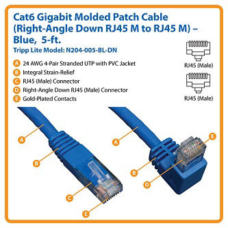 Cat6 Cable(RJ45 Rt-Ang Down M/M),Blue,5'