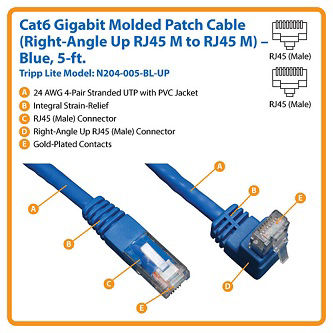 Cat6 Cable (RJ45 Rt-Ang Up M/M),Blue,5'