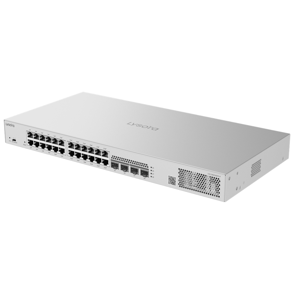 [IPP-LYS-LS2-24GT4SFP-P] Lysora 24-Port Gigabit L2 Managed POE Switch, 24 Gigabit RJ45 POE/POE+ Ports, 4 SFP Slots, 370W PoE power budget, 19-inch Rack-mountable Stell Case LS2-24GT4SFP-P