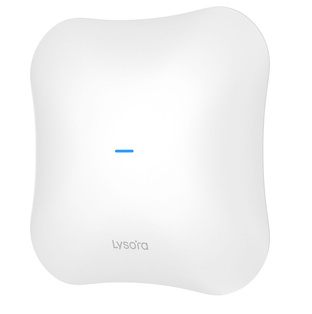 Lysora Wi-Fi 7 BE5000 dual-band ceiling mount access point; dual-band 2.4 GHz/5 GHz, high throughput with 5 spatial streams; 1 x 100/1000/2500BASE-T port and 1 x 100/1000BASE-T port; AP and routing mode; unified networking and management based on Lysora Cloud App; max power consumption < 30 W; 802.3at PoE In and 12V DC power supply (PoE injector and DC adapter purchased separately) L7