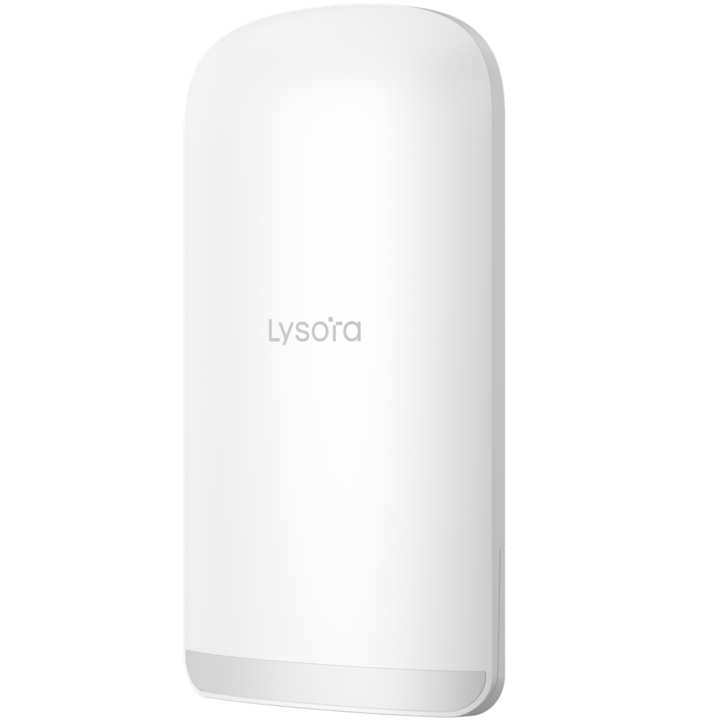 Lysora The 5 GHz wireless bridge CPE delivers a maximum wireless rate of 867 Mbps and is equipped with a 13 dBi high-gain directional antenna. It supports a long-distance data transmission of up to 3 km (1.86 miles) with three 100 Mbps ports and IP55 weatherproof rating. Additionally, it supports TDMA with 1 to 5 PTMP CPEs, is supported on eWeb and Lysora Cloud, and includes a 24 V DC power adapter and a PoE injector. CPE3-P
